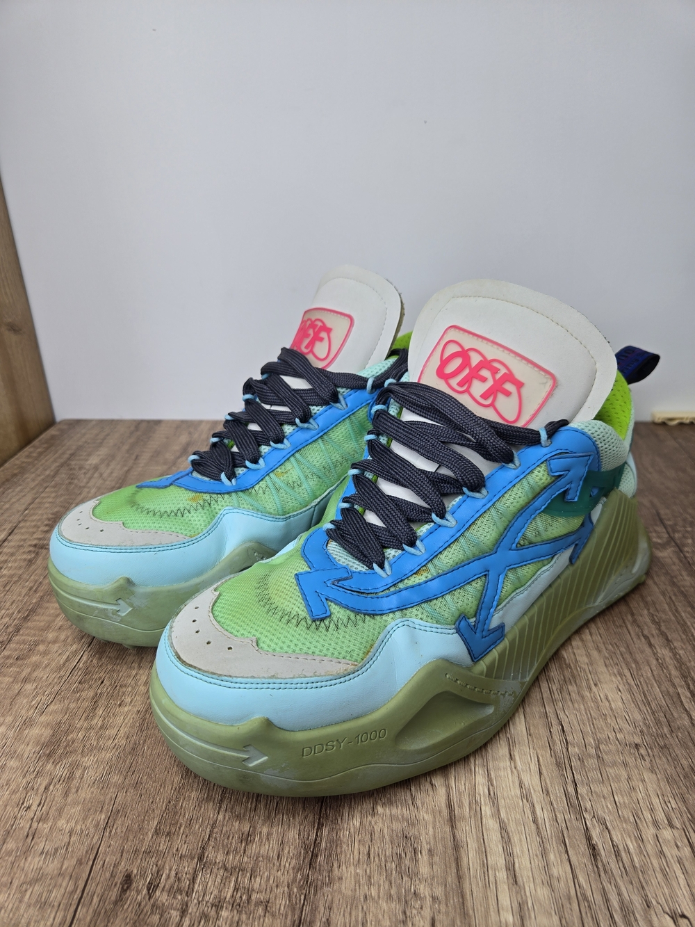 OffWhite Odsy 1000  Green Leather Mesh and Rubber Lace Up Sneakers Size 42